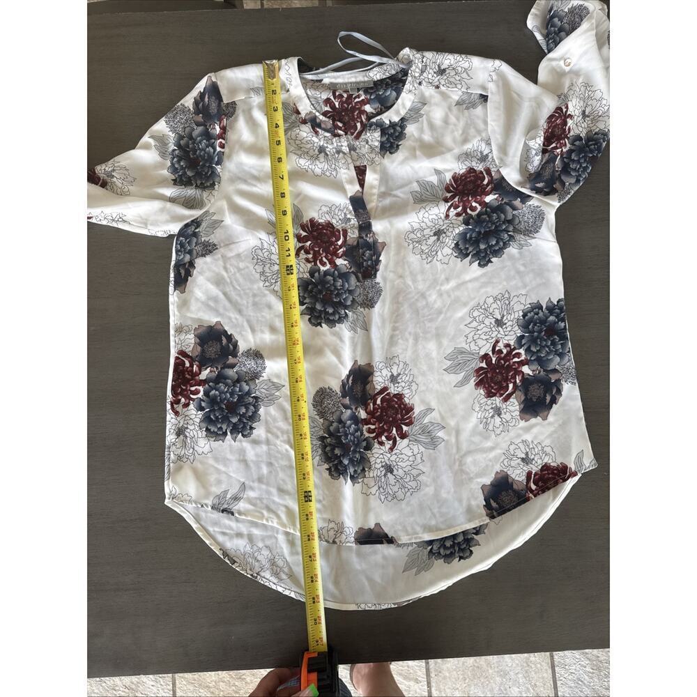 Daniel Rainn Womens Red and Blue Floral 3/4 Sleeve Relaxed Bohemian Blouse Sz L - Picture 10 of 12